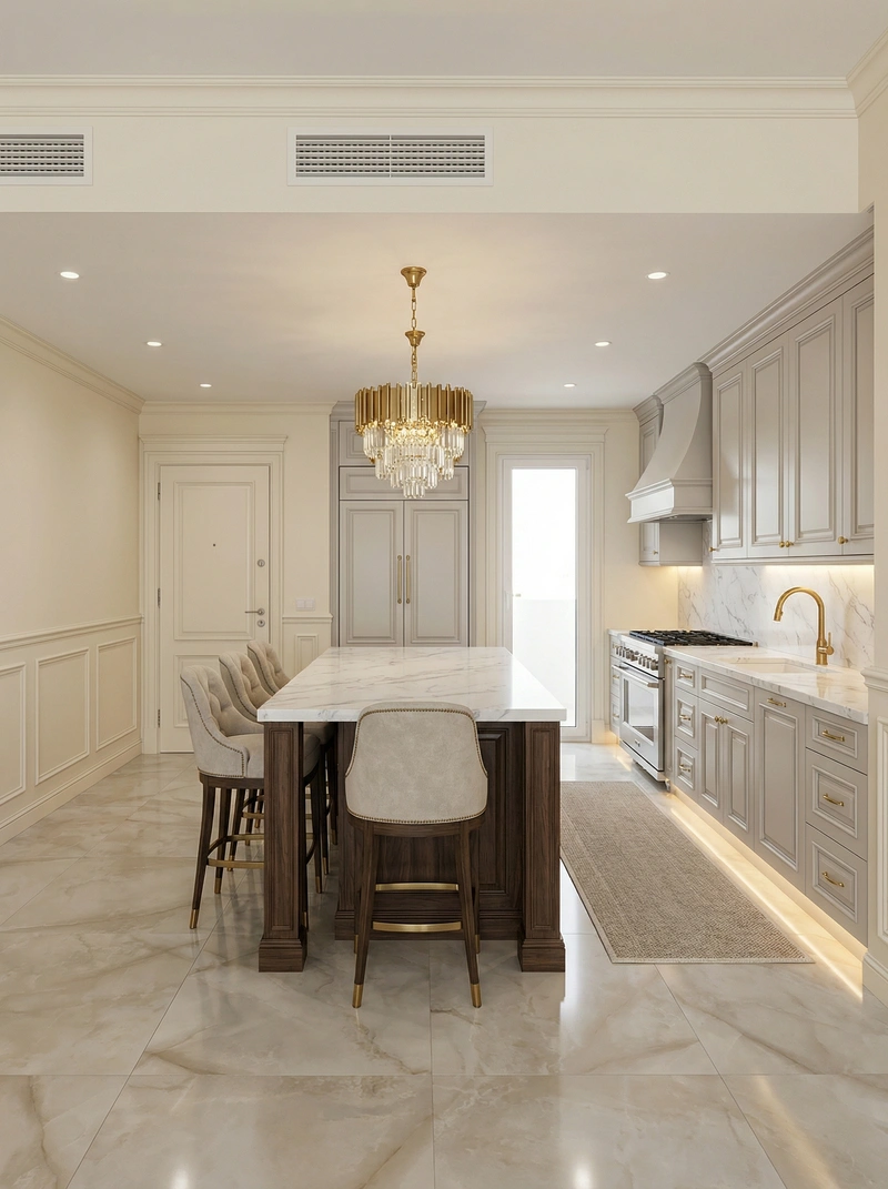 Дизайн кухни в стиле Классика — фото интерьера от нейросети RoomGPT