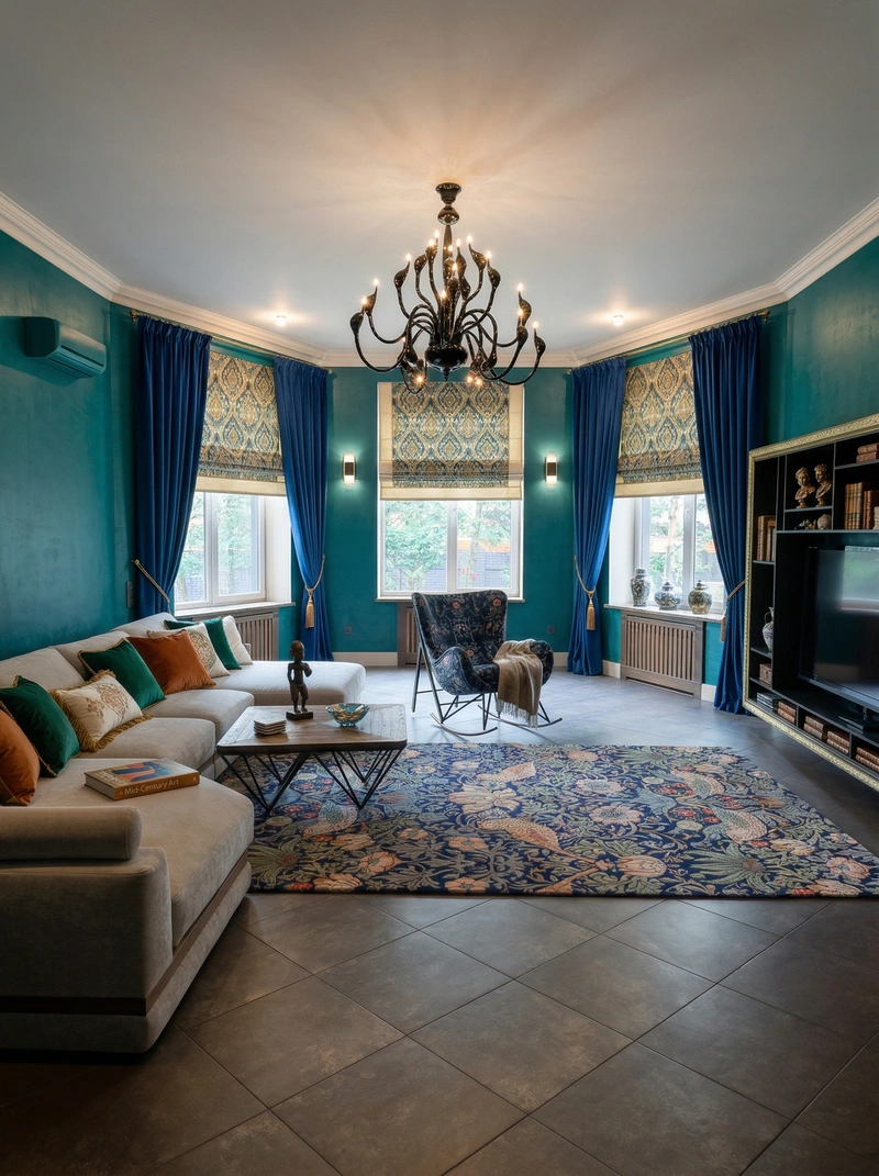 Дизайн гостиной в стиле Эклектика — фото интерьера от нейросети RoomGPT