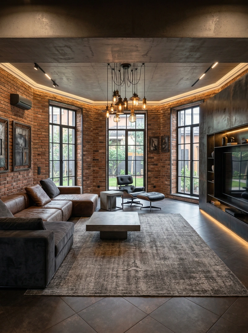 Дизайн гостиной в стиле Лофт — фото интерьера от нейросети RoomGPT