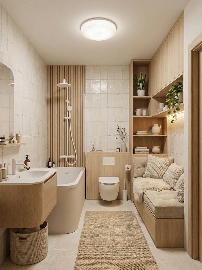 Дизайн ванной в стиле Хюгге — фото интерьера от нейросети RoomGPT