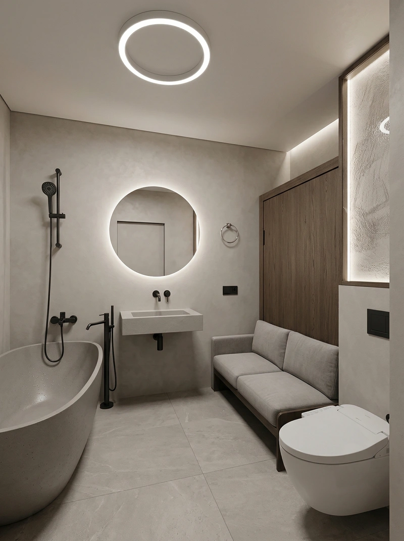 Дизайн ванной в стиле Минимализм — фото интерьера от нейросети RoomGPT