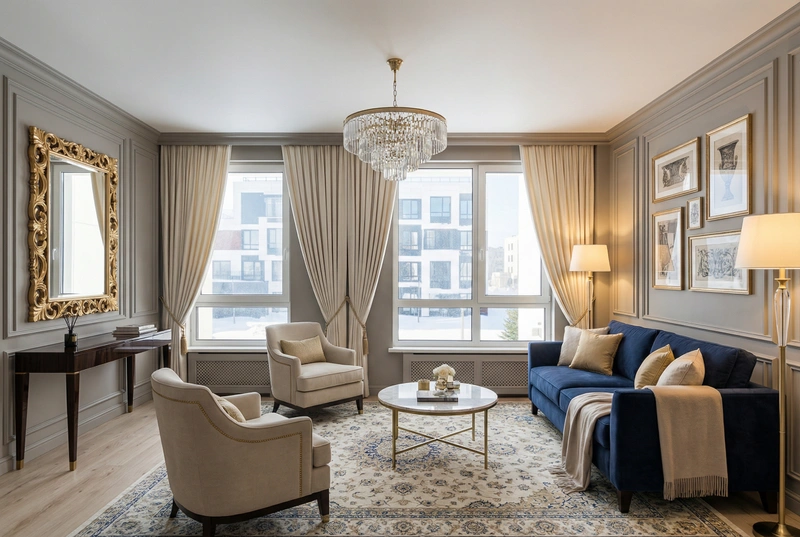 Дизайн интерьера в стиле Классика — Гостиная от нейросети RoomGPT