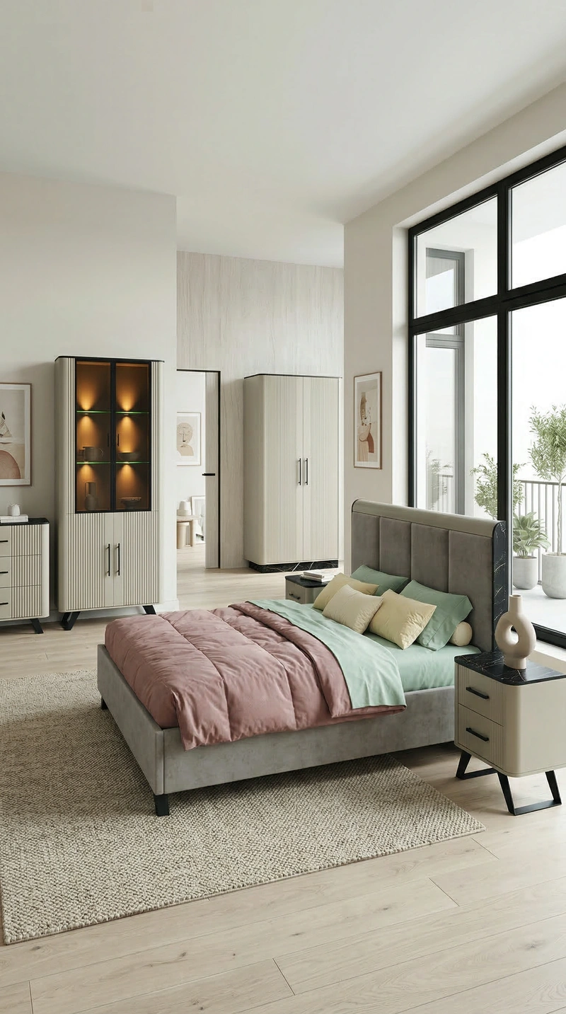 Дизайн спальни в стиле Сканди — фото интерьера от нейросети RoomGPT