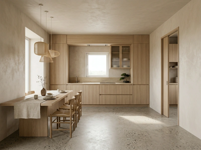 Дизайн кухни в стиле Japandi — фото интерьера от нейросети RoomGPT