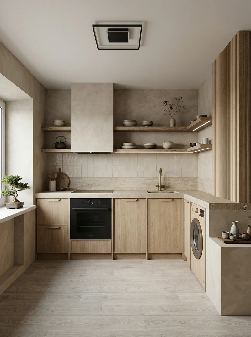 Дизайн кухни в стиле Japandi — фото интерьера от нейросети RoomGPT