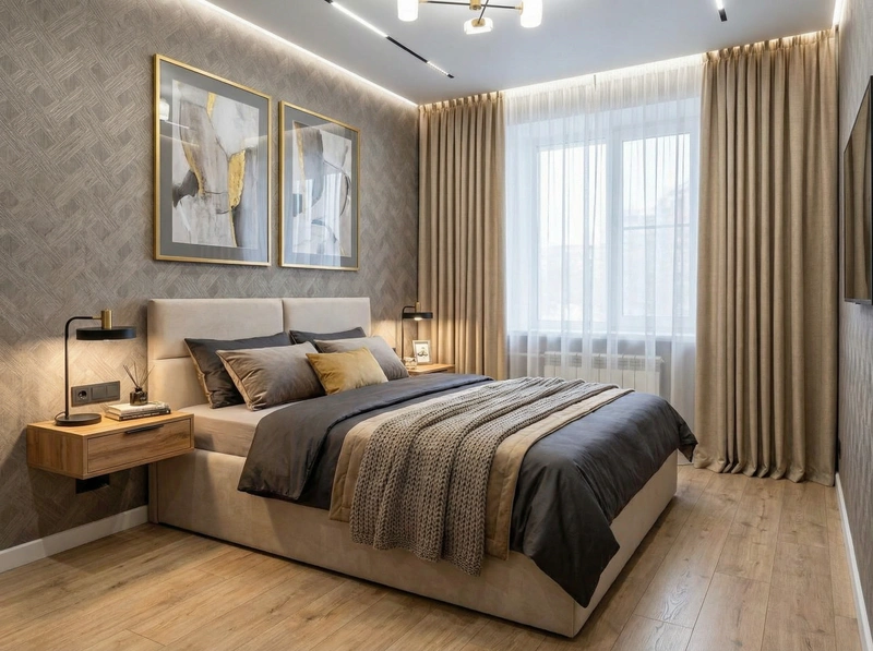 Дизайн интерьера в стиле Контемпорари — Спальня от нейросети RoomGPT