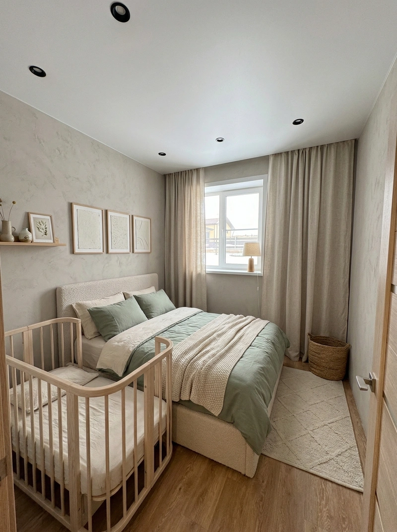 Дизайн спальни в стиле Сканди — фото интерьера от нейросети RoomGPT