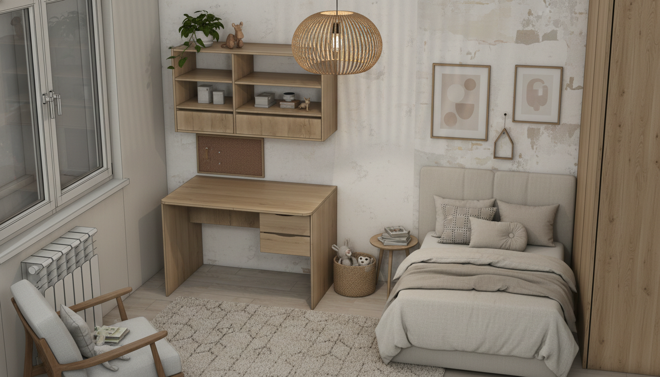 Дизайн детской в стиле Japandi — фото интерьера от нейросети RoomGPT