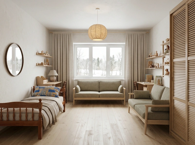 Дизайн детской в стиле Japandi — фото интерьера от нейросети RoomGPT