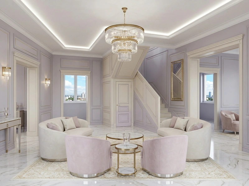 Дизайн гостиной в стиле Неоклассика — фото интерьера от нейросети RoomGPT