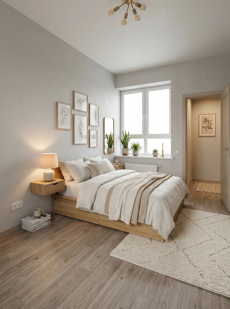 Дизайн спальни в стиле Хюгге — фото интерьера от нейросети RoomGPT