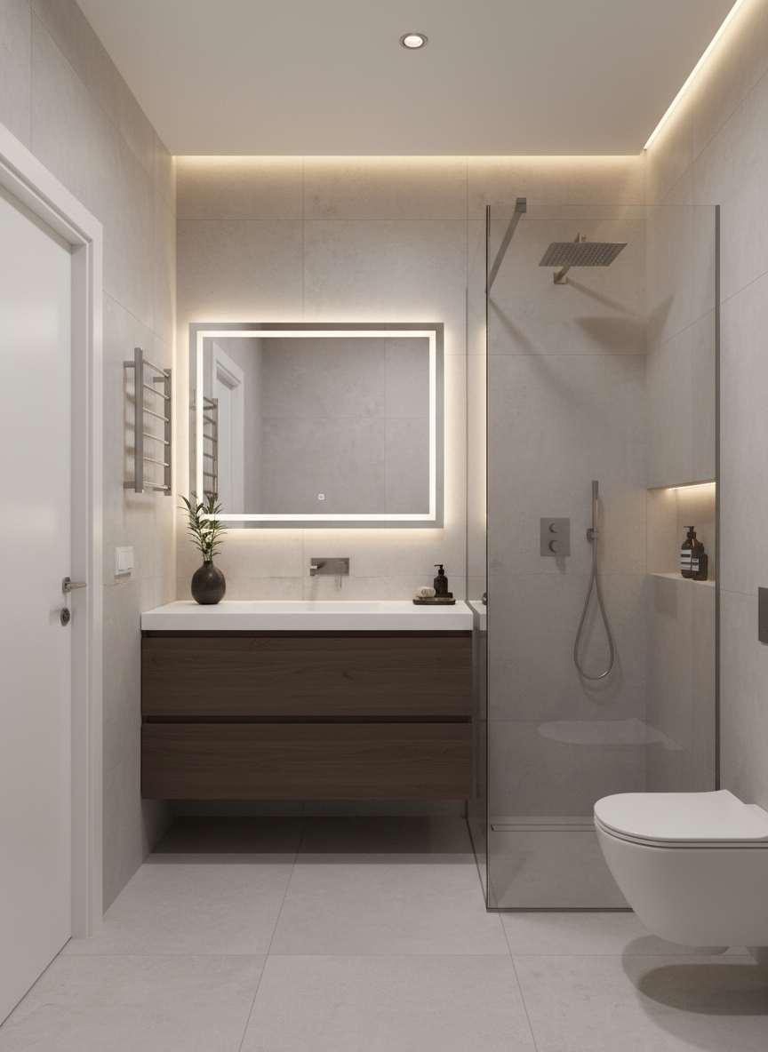 Дизайн ванной в стиле Минимализм — фото интерьера от нейросети RoomGPT