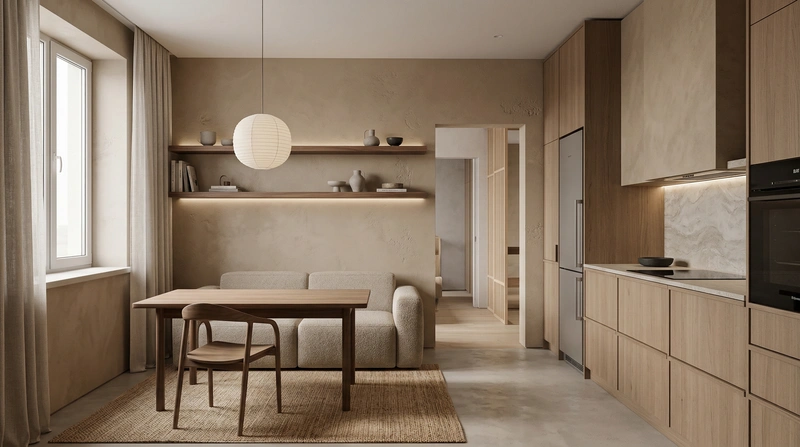 Дизайн кухни в стиле Japandi — фото интерьера от нейросети RoomGPT