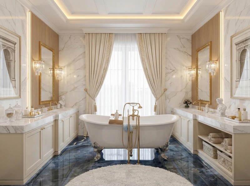 Дизайн ванной в стиле Неоклассика — фото интерьера от нейросети RoomGPT