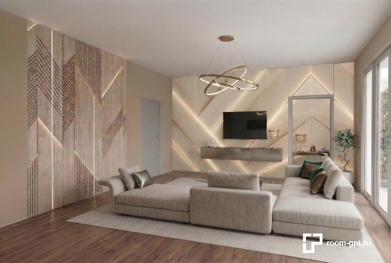 Дизайн интерьера в стиле Контемпорари — Гостиная от нейросети RoomGPT