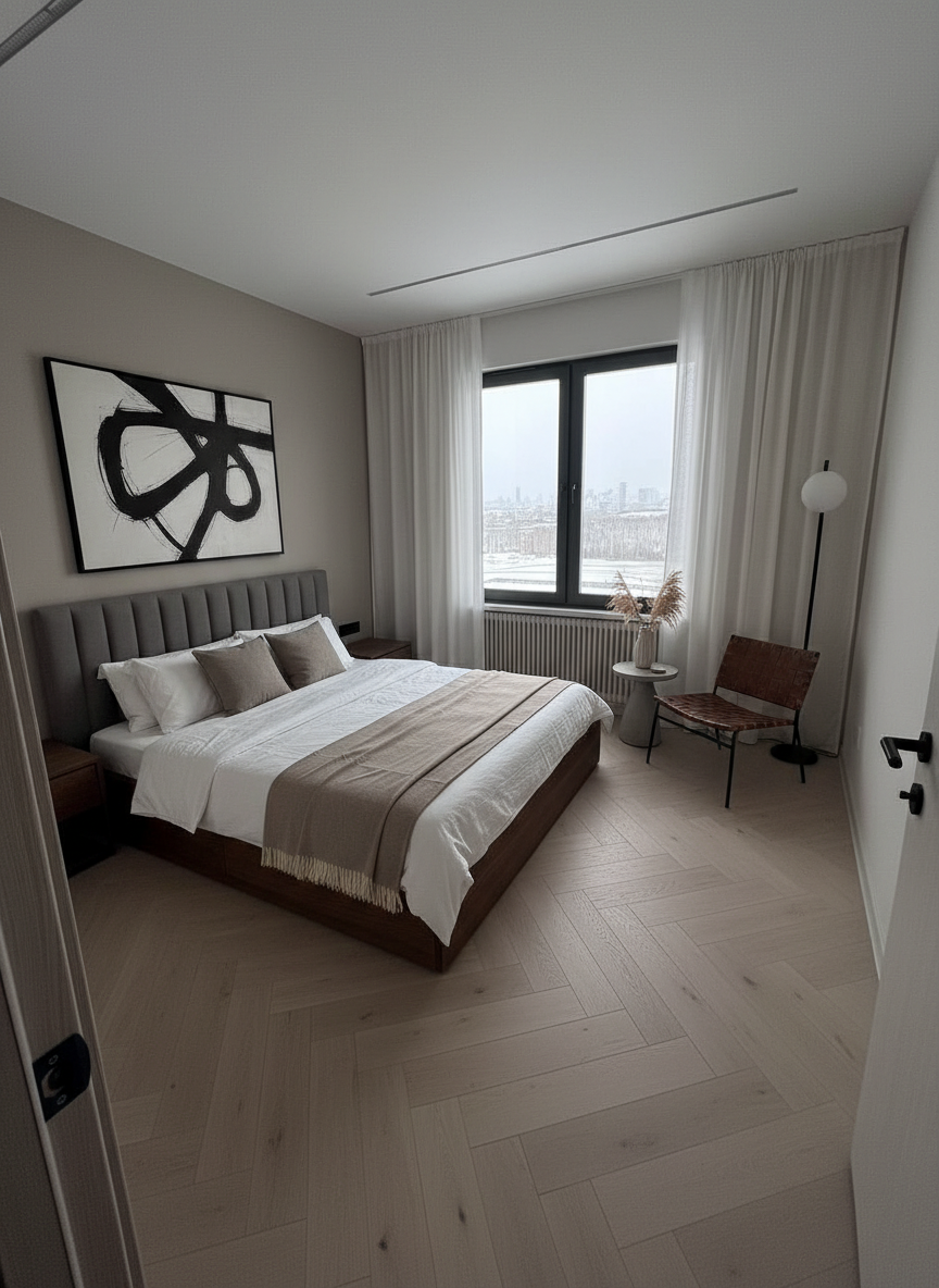 Дизайн спальни в стиле Минимализм — фото интерьера от нейросети RoomGPT