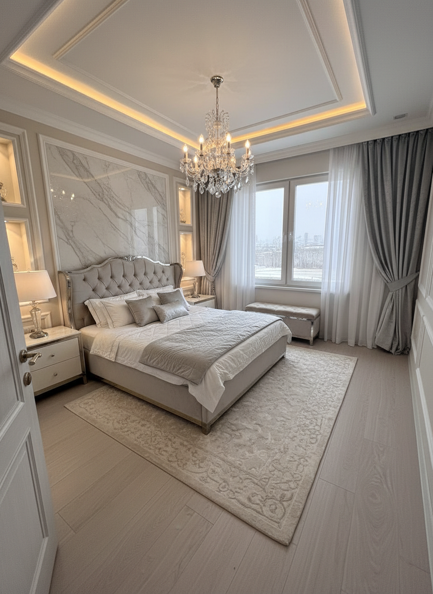 Дизайн спальни в стиле Классика — фото интерьера от нейросети RoomGPT