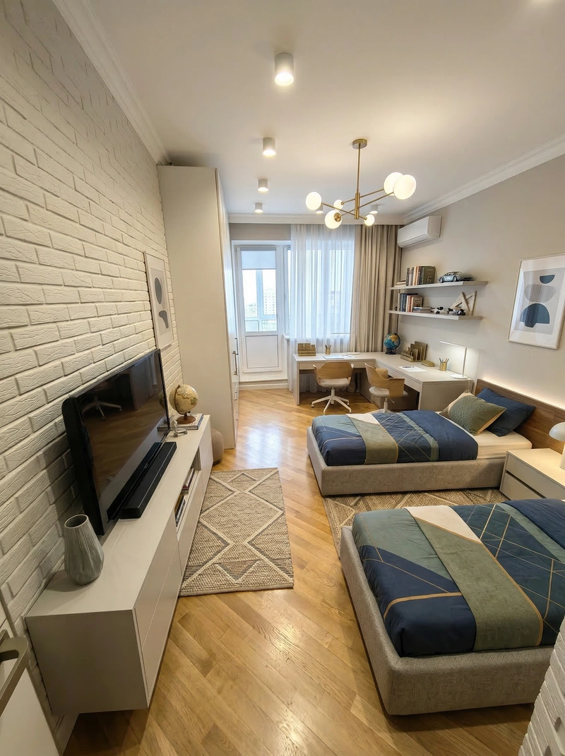 Дизайн детской в стиле Контемпорари — фото интерьера от нейросети RoomGPT