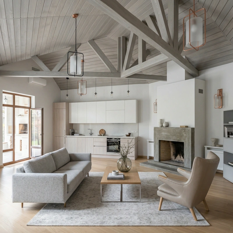 Дизайн гостиной в стиле Сканди — фото интерьера от нейросети RoomGPT