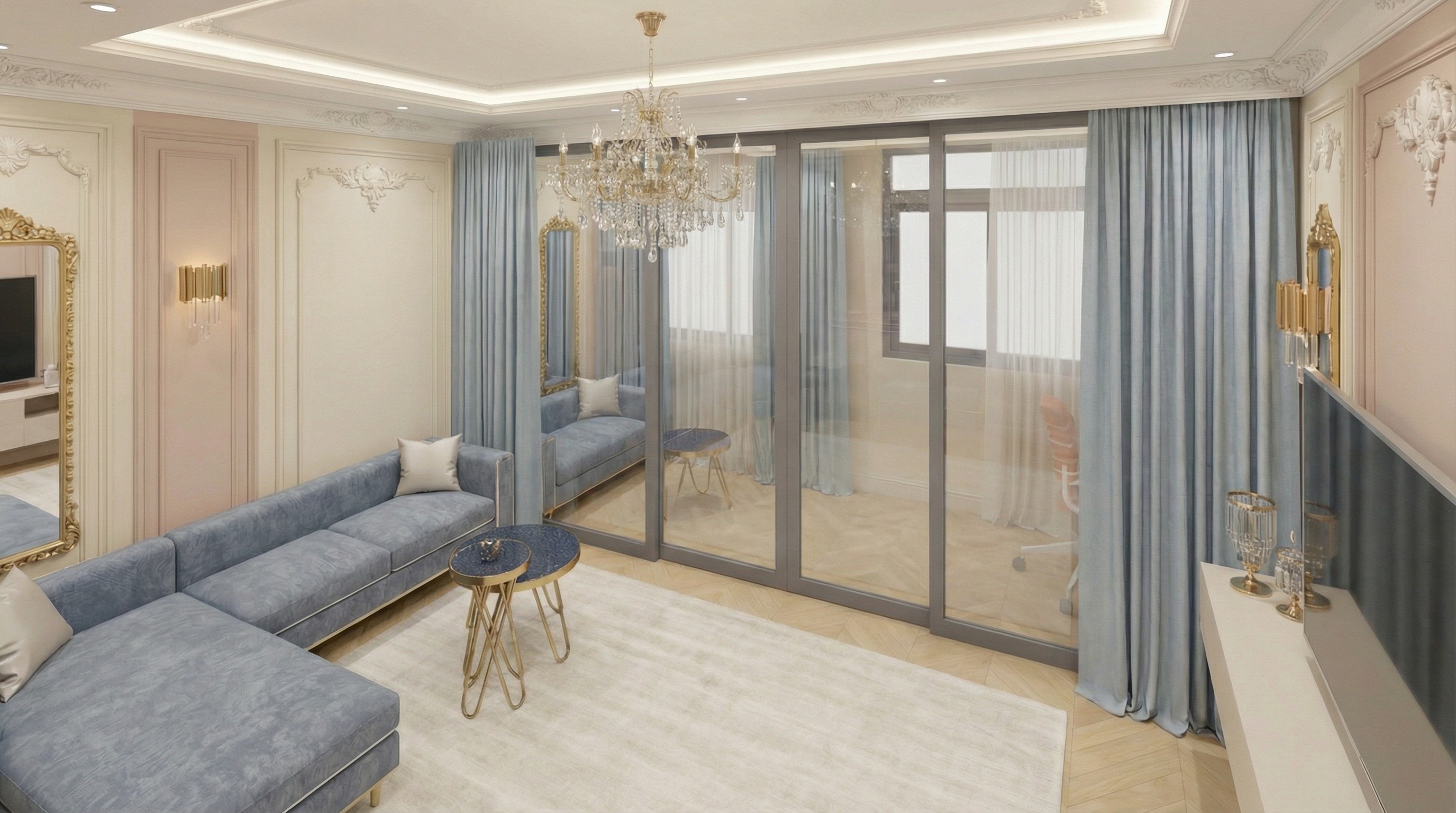 Дизайн гостиной в стиле Неоклассика — фото интерьера от нейросети RoomGPT