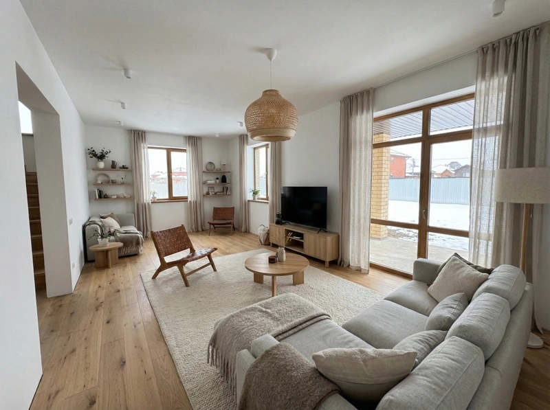 Дизайн гостиной в стиле Сканди — фото интерьера от нейросети RoomGPT