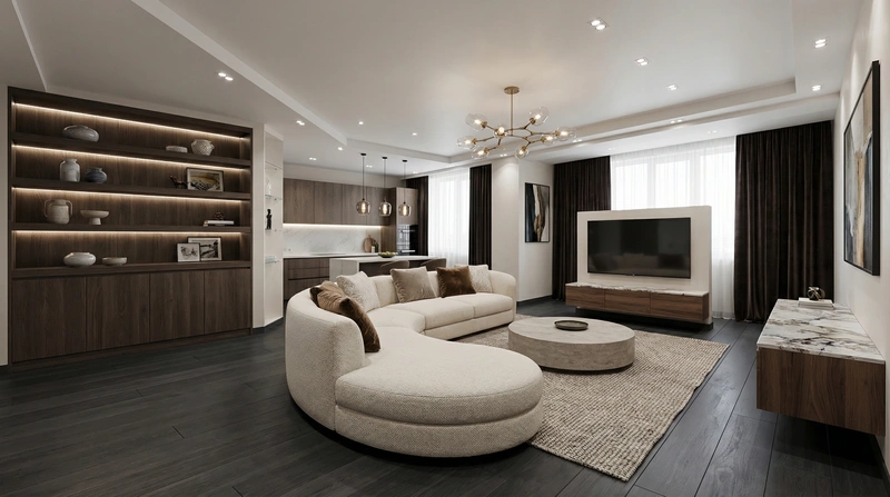 Дизайн гостиной в стиле Контемпорари — фото интерьера от нейросети RoomGPT