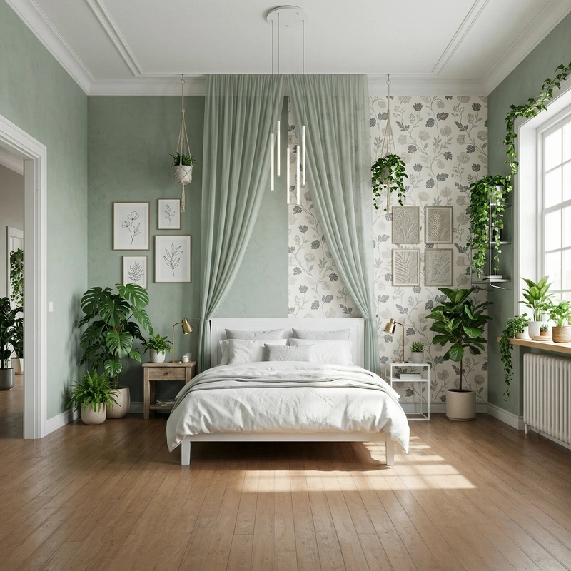 Дизайн спальни в стиле Сканди — фото интерьера от нейросети RoomGPT