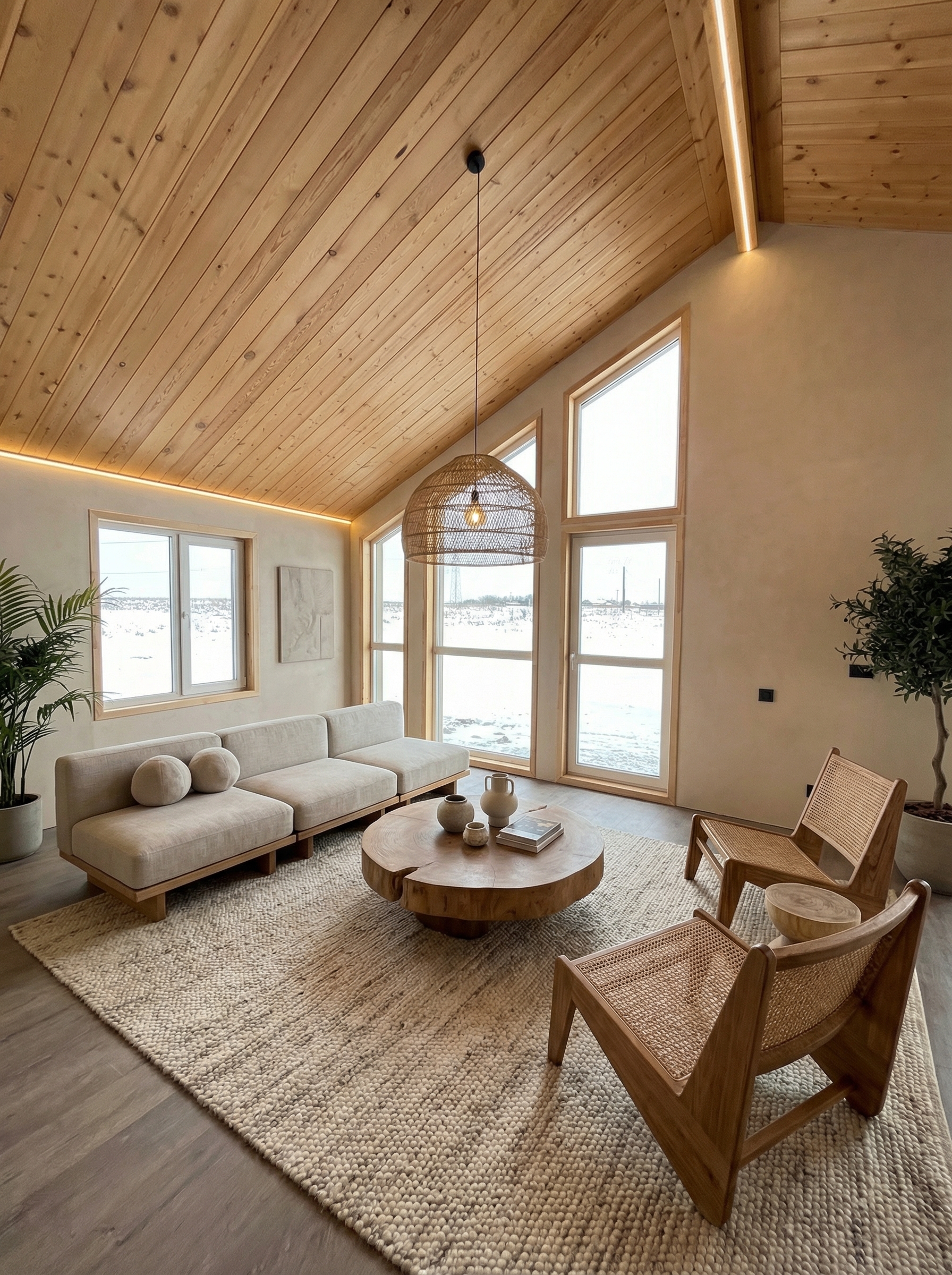 Дизайн гостиной в стиле Japandi — фото интерьера от нейросети RoomGPT