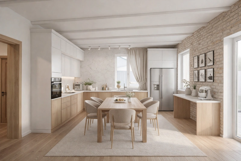 Дизайн кухни в стиле Сканди — фото интерьера от нейросети RoomGPT