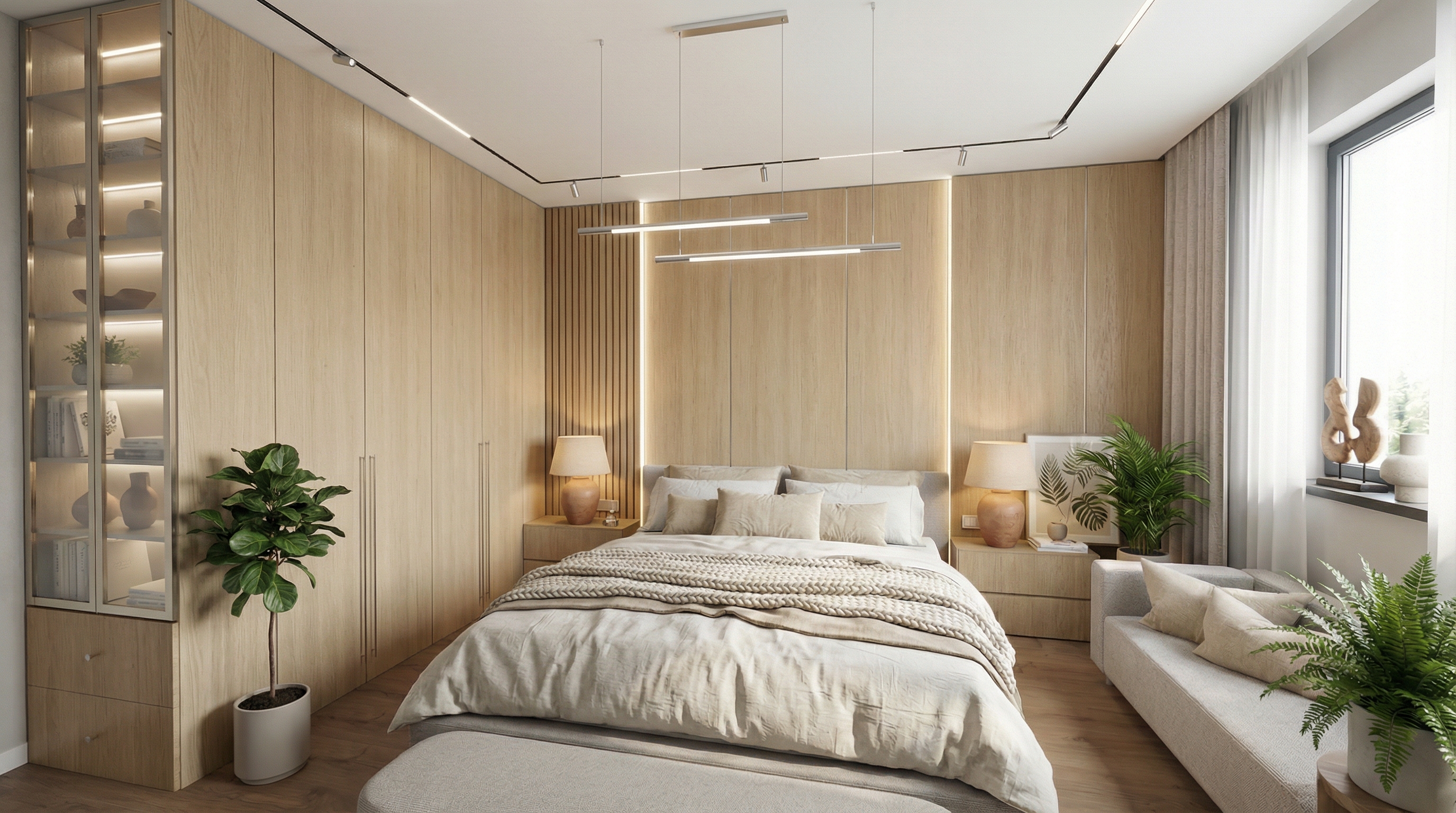 Дизайн спальни в стиле Сканди — фото интерьера от нейросети RoomGPT