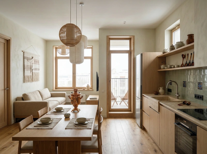 Дизайн кухни в стиле Japandi — фото интерьера от нейросети RoomGPT