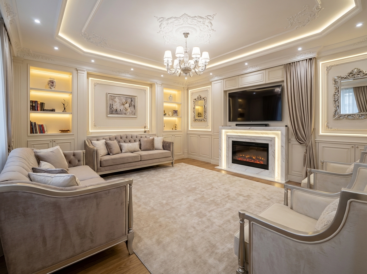 Дизайн гостиной в стиле Классика — фото интерьера от нейросети RoomGPT