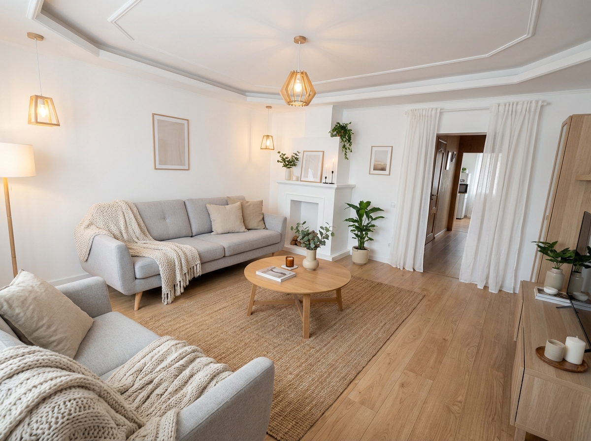 Дизайн гостиной в стиле Хюгге — фото интерьера от нейросети RoomGPT