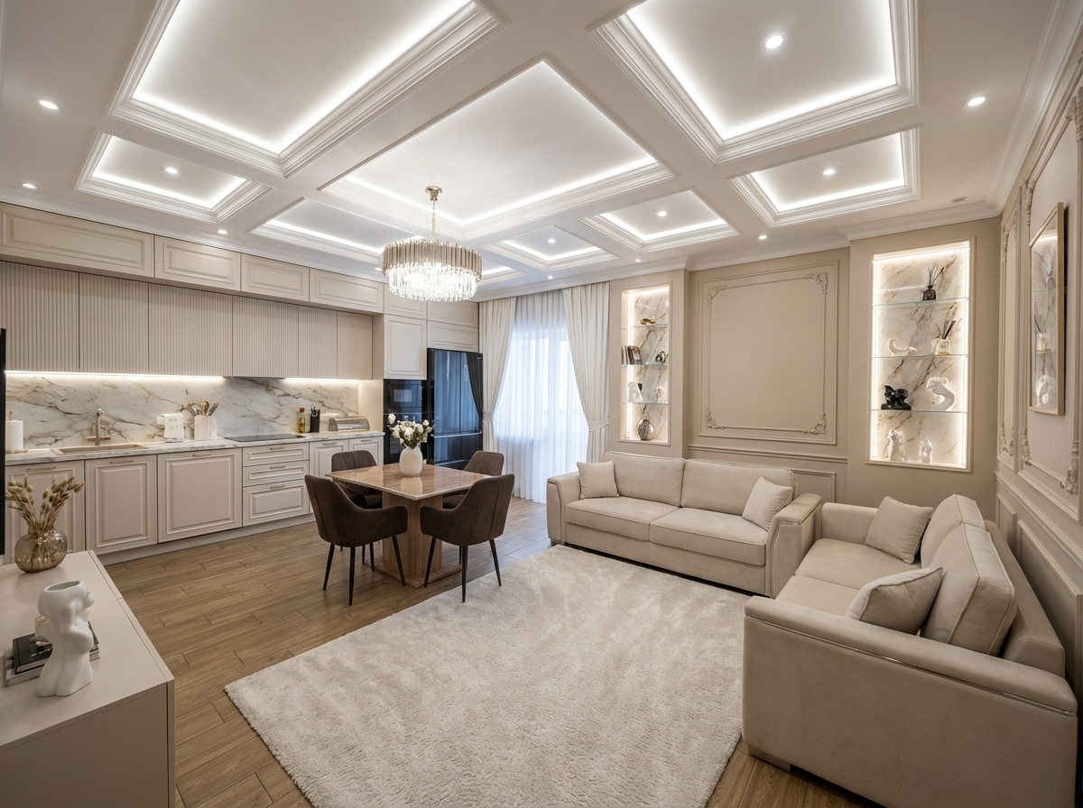 Дизайн гостиной в стиле Классика — фото интерьера от нейросети RoomGPT