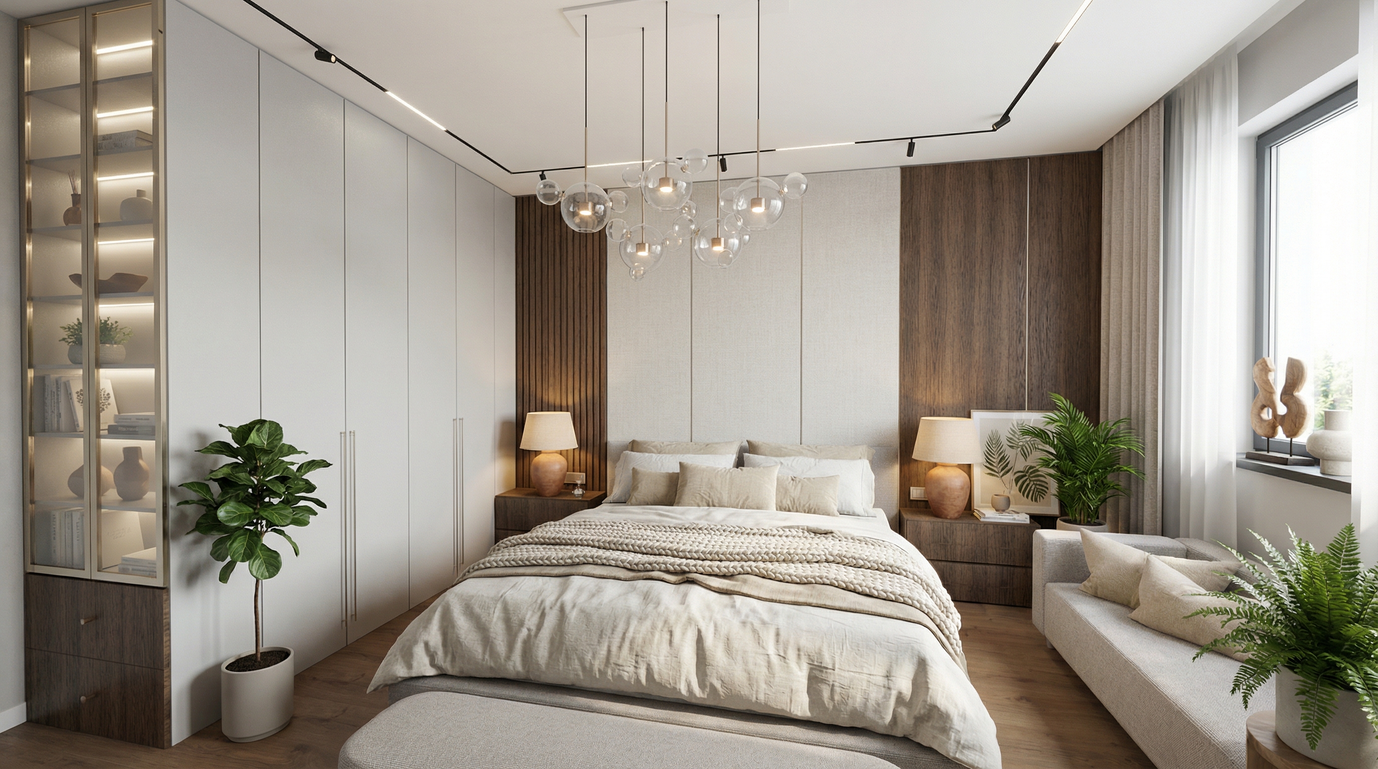 Дизайн спальни в стиле Сканди — фото интерьера от нейросети RoomGPT