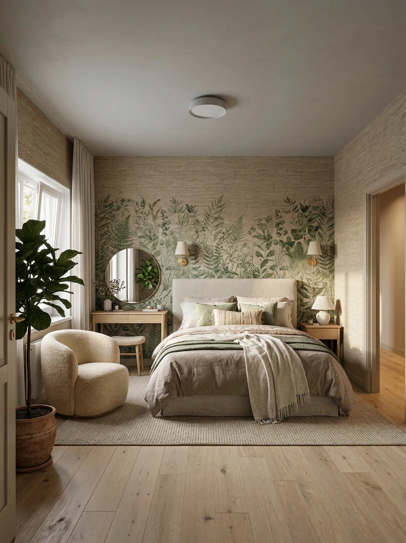 Дизайн спальни в стиле Хюгге — фото интерьера от нейросети RoomGPT