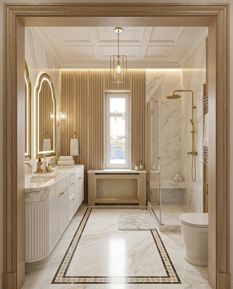 Дизайн ванной в стиле Неоклассика — фото интерьера от нейросети RoomGPT