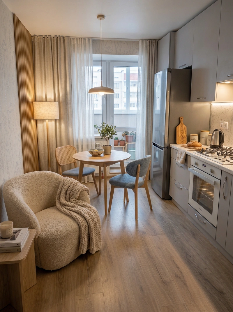 Дизайн интерьера в стиле Хюгге — Кухня от нейросети RoomGPT