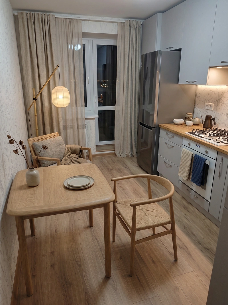 Дизайн кухни в стиле Japandi — фото интерьера от нейросети RoomGPT