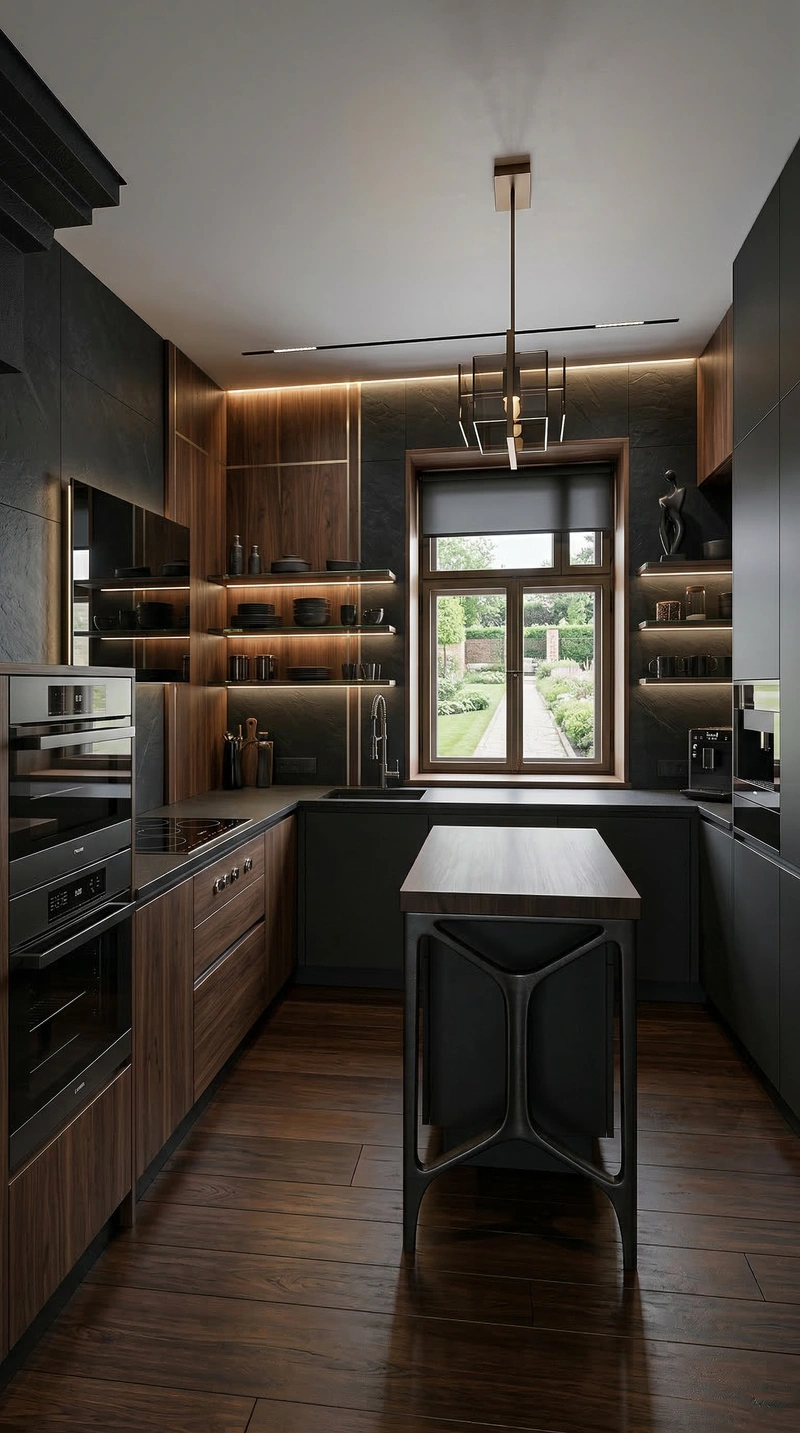 Дизайн кухни в стиле Блэктэк — фото интерьера от нейросети RoomGPT