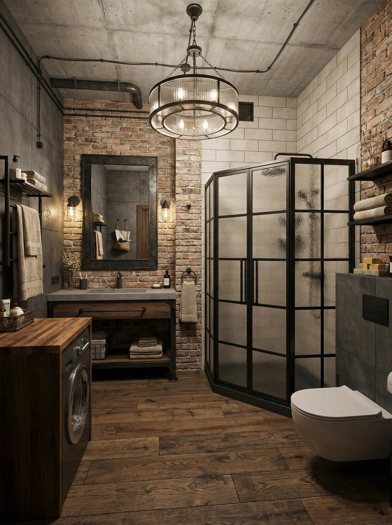 Дизайн ванной в стиле Лофт — фото интерьера от нейросети RoomGPT