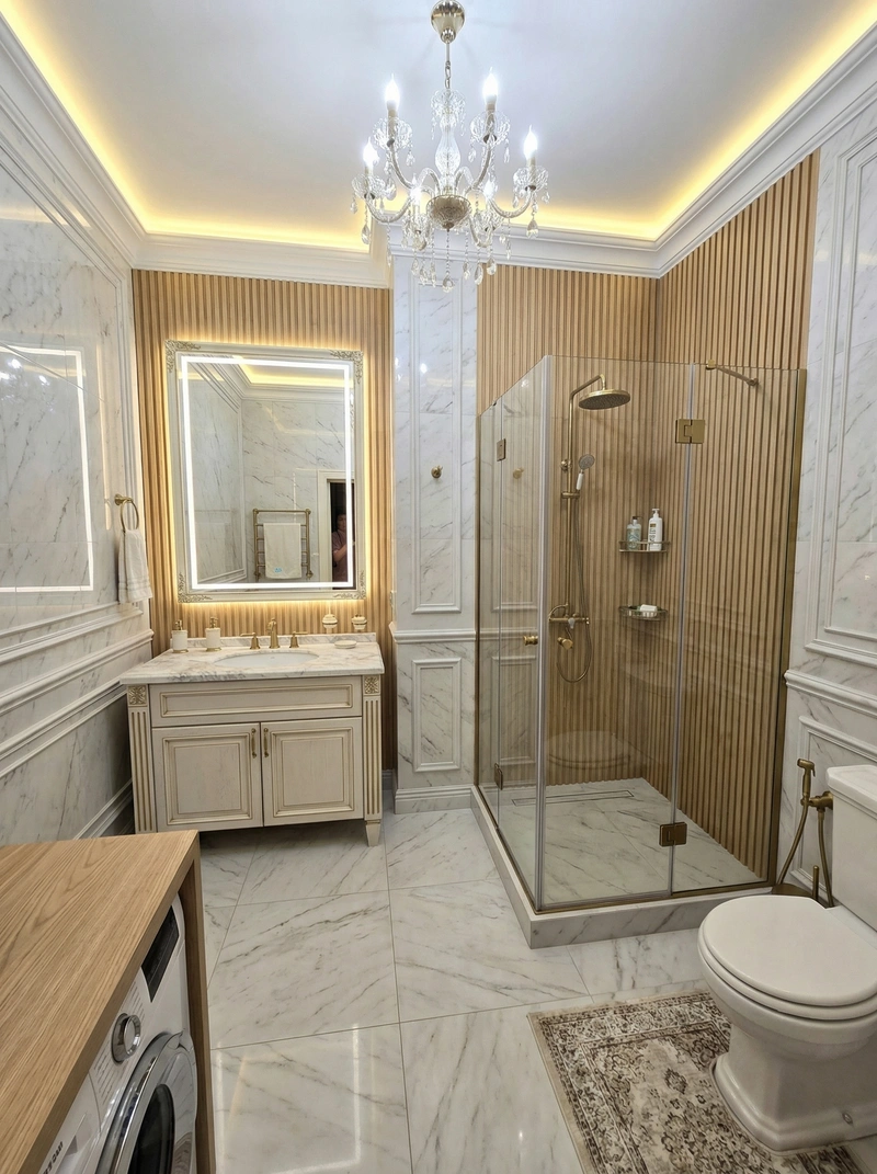 Дизайн ванной в стиле Неоклассика — фото интерьера от нейросети RoomGPT