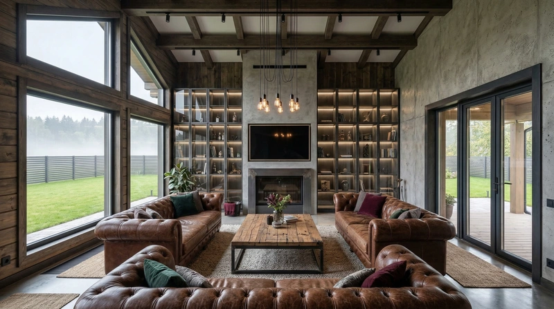 Дизайн гостиной в стиле Лофт — фото интерьера от нейросети RoomGPT