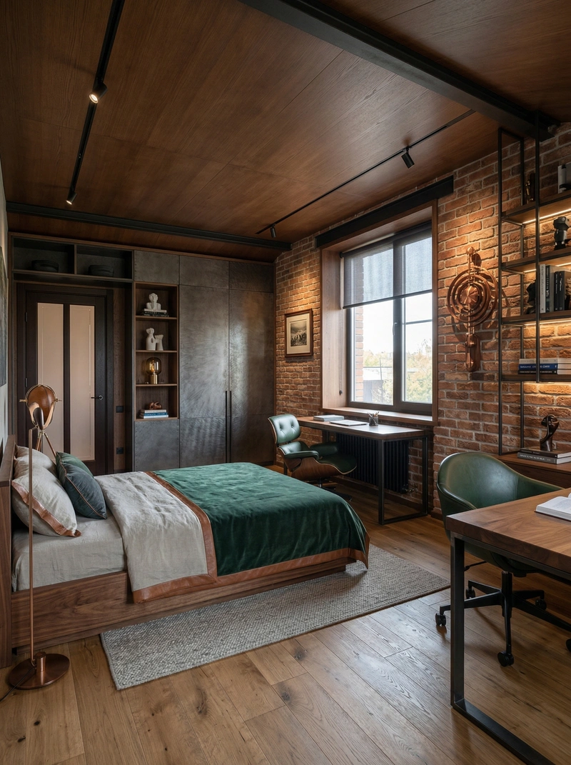 Дизайн спальни в стиле Лофт — фото интерьера от нейросети RoomGPT