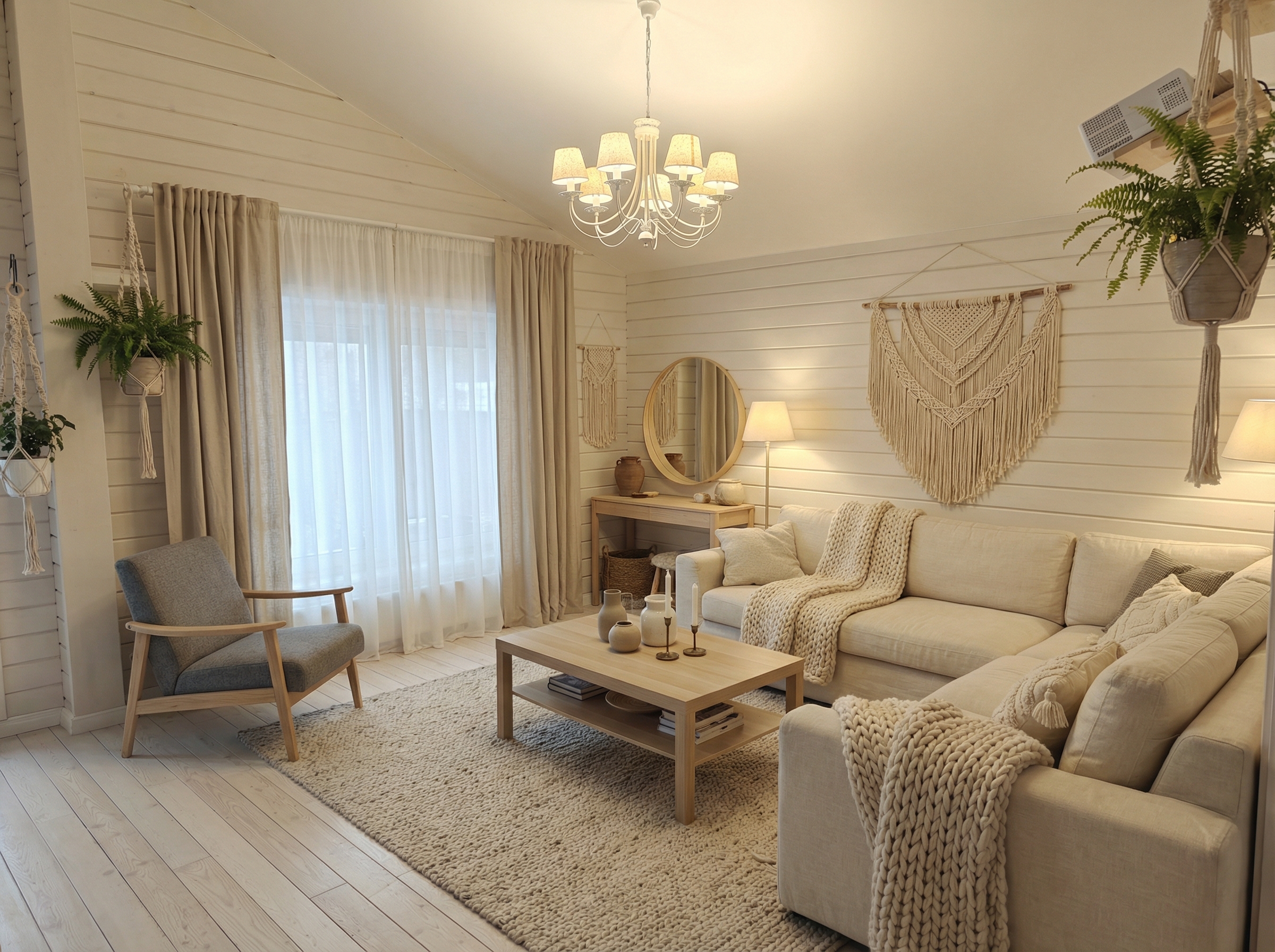 Дизайн гостиной в стиле Сканди — фото интерьера от нейросети RoomGPT