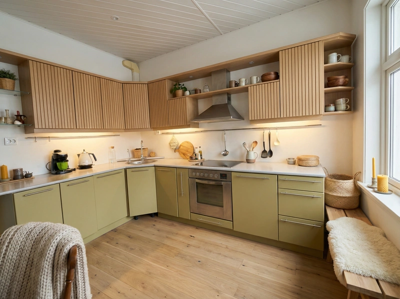 Дизайн кухни в стиле Хюгге — фото интерьера от нейросети RoomGPT