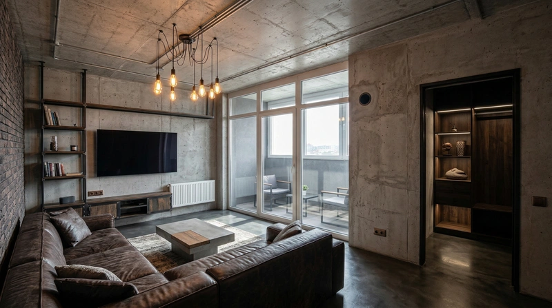 Дизайн гостиной в стиле Лофт — фото интерьера от нейросети RoomGPT