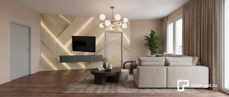 Дизайн интерьера в стиле Контемпорари — Гостиная от нейросети RoomGPT