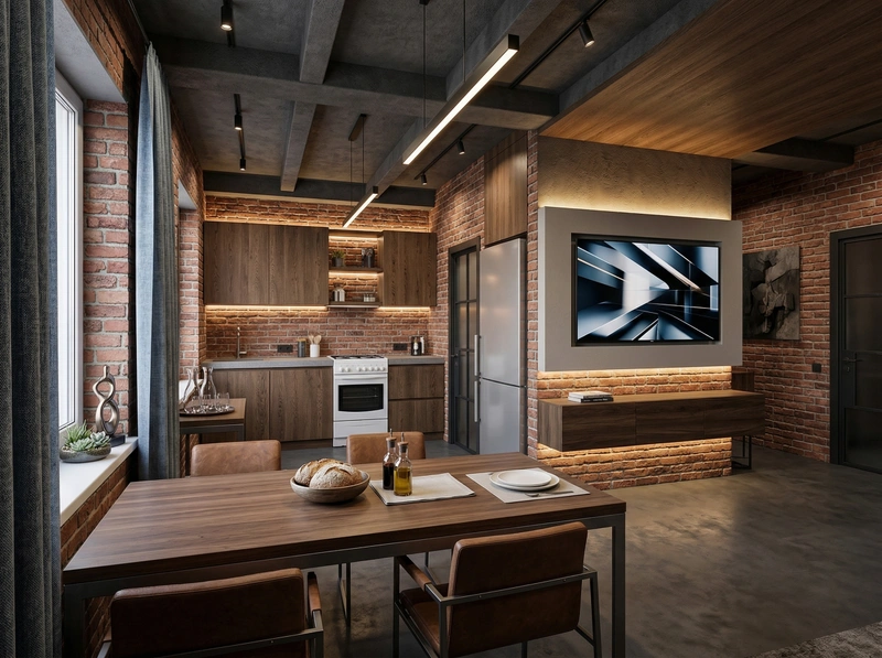 Дизайн кухни в стиле Лофт — фото интерьера от нейросети RoomGPT
