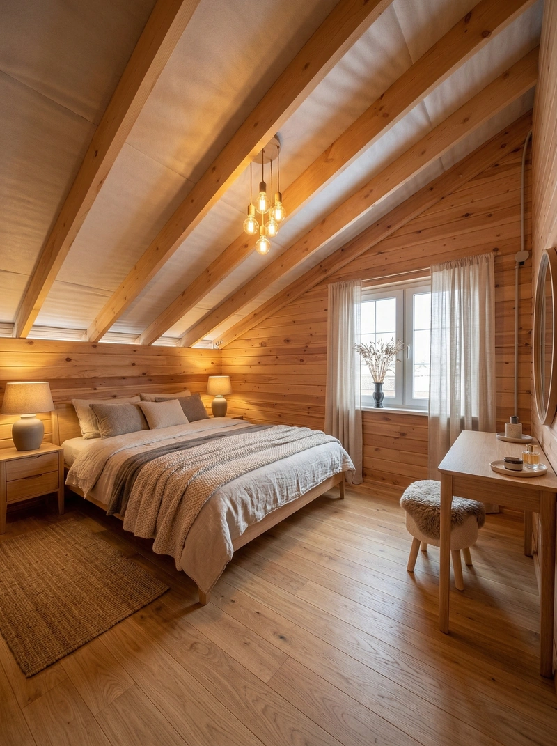 Дизайн спальни в стиле Хюгге — фото интерьера от нейросети RoomGPT